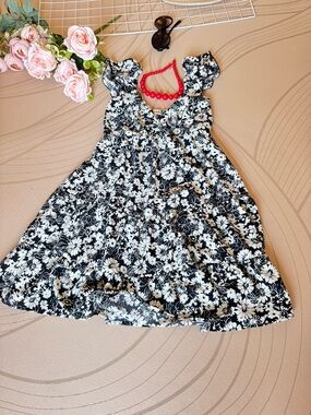 Girls Black & White Floral Sundress